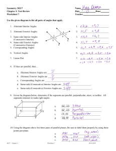 Geometry M217 Name Chapter 3: Test Review Date Hour