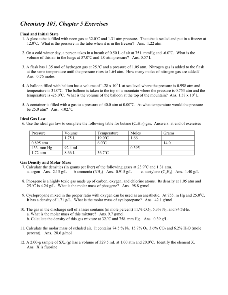Chemistry 105 Chapter 5 Exercises