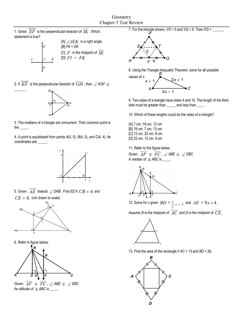 Geometry Chapter 5 Test Review D Fi Fk X