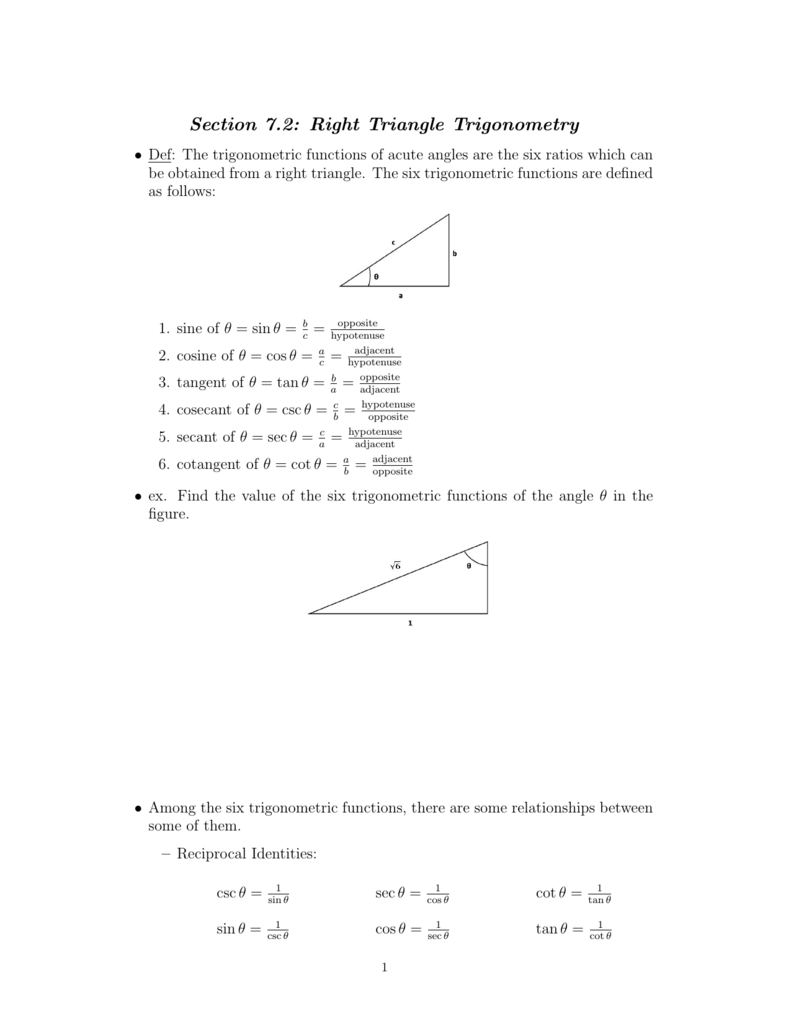 Section 244.24: Right Triangle Trigonometry Pertaining To Right Triangle Trigonometry Worksheet Answers