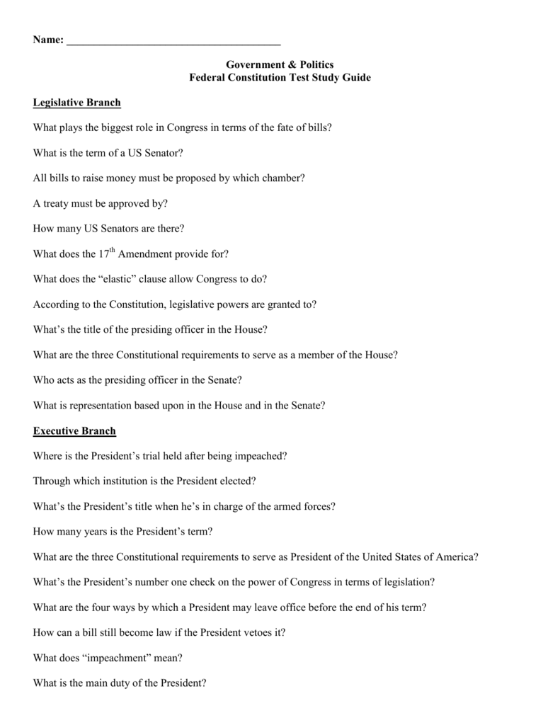 US Constitution Test Study Guide