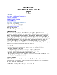 AAST/HIST 3243 African American History Since 1877 Syllabus Online
