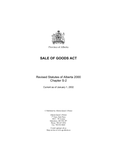 sale of goods act - Alberta Queen's Printer