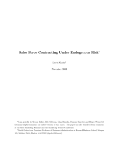 Sales Force Contracting Under Endogenous Risk∗