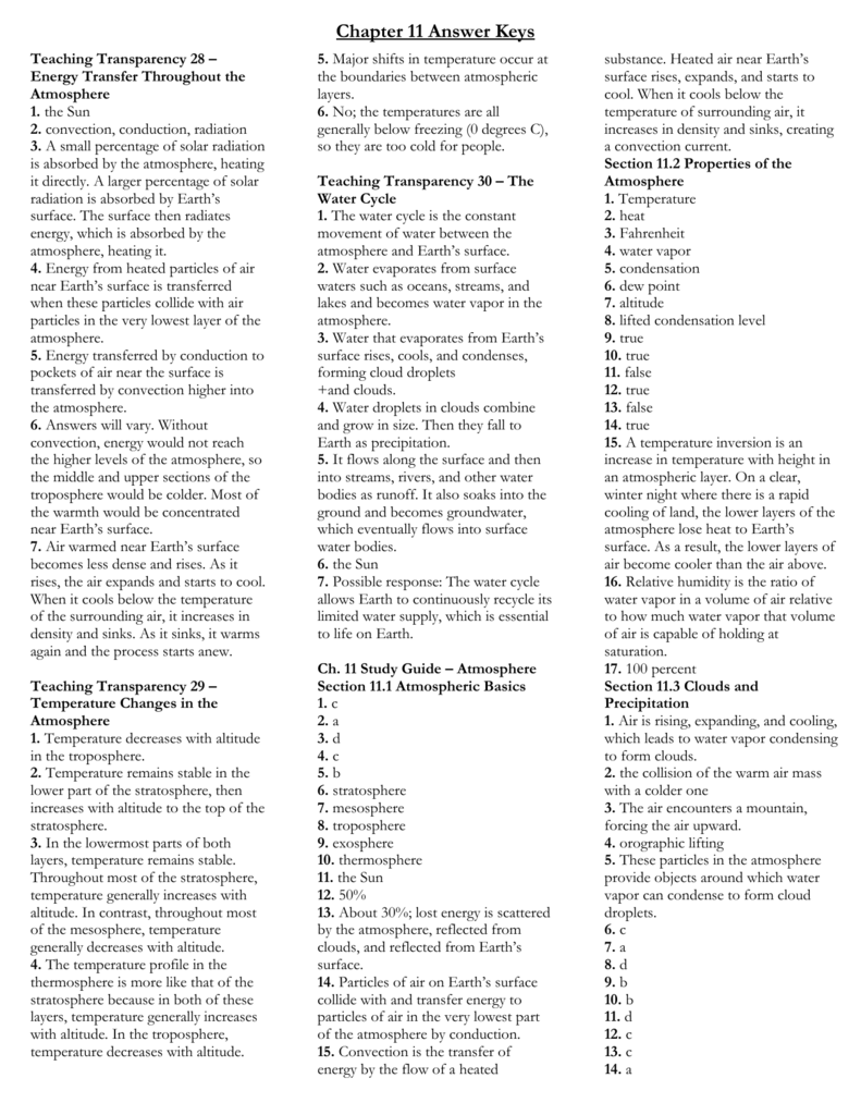 Chapter 11 Answer Keys