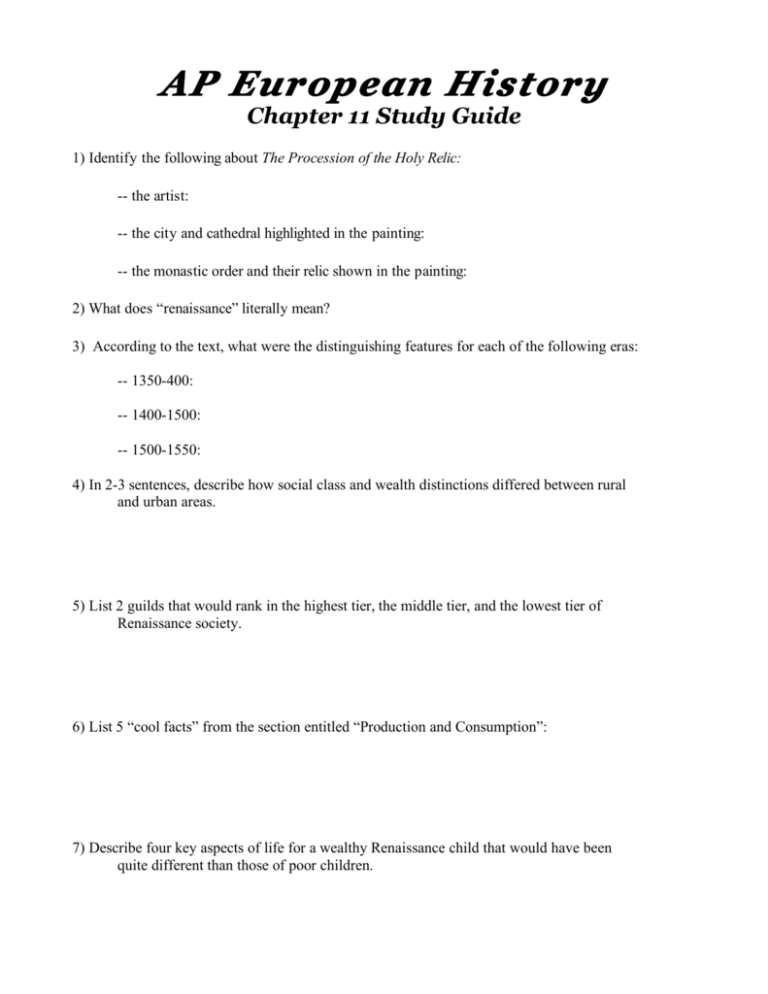 AP Euro Chapter 11 Study Guide