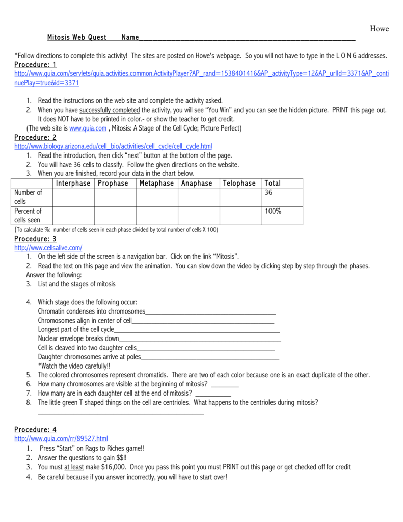 Mitosis Web Quest 1