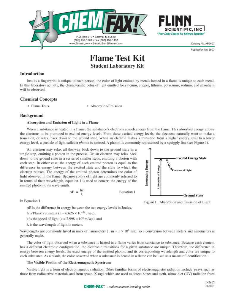 Flame Test Kit Student Chemistry Lab Activity