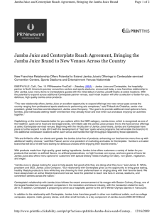 Jamba Juice and Centerplate Reach Agreement, Bringing the