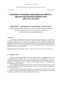 Solubility of butylated hydroxytoluene (BHT) in aqueous and alcohol