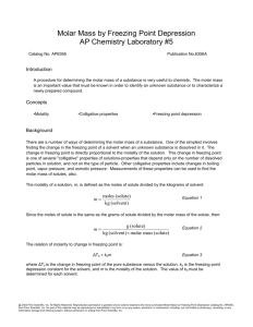 Molar Mass by Freezing Point Depression AP Chemistry Laboratory #5