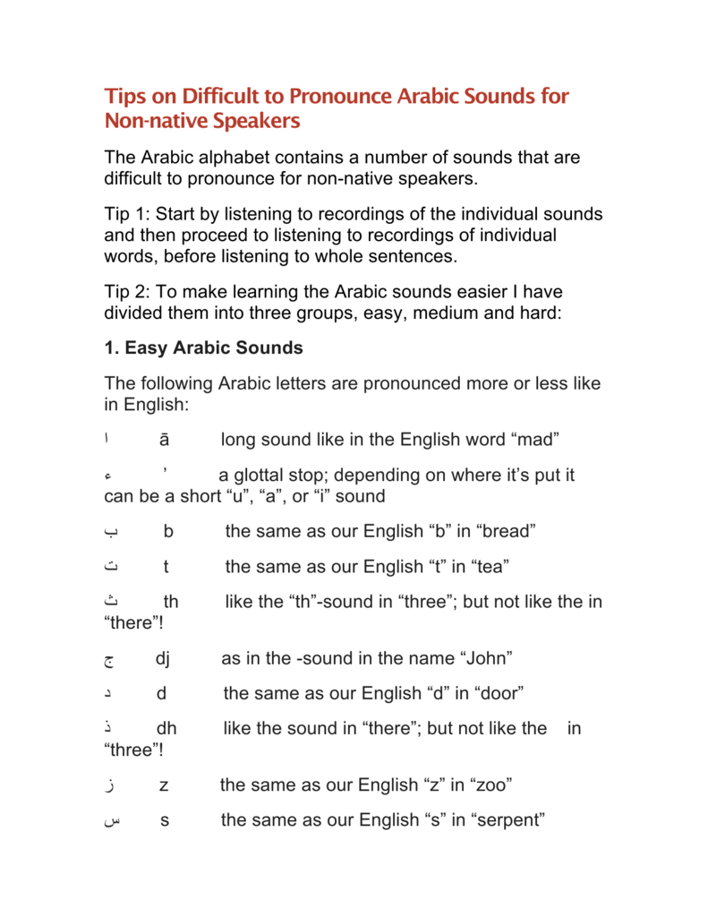 Tips On Difficult To Pronounce Arabic Sounds For Non