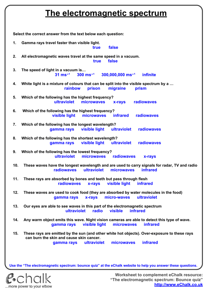 35 Waves And Electromagnetic Spectrum Worksheet Answers support worksheet
