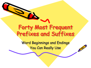 Forty Most Frequent Prefixes and Suffixes