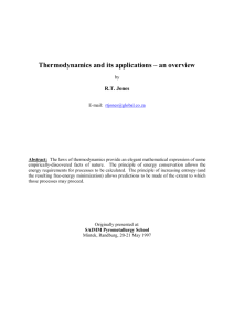 Thermodynamics and its applications – an overview