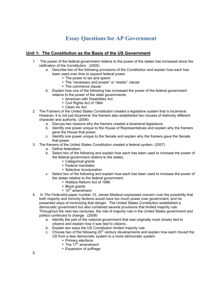 essay questions about the american government