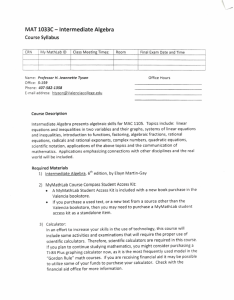 MAT l033C -Intermediate Algebra