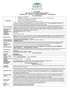 SYLLABUS MTH 100–01 Intermediate College Algebra Summer