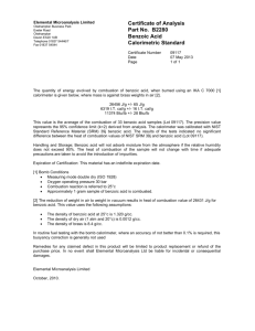Certificate of Analysis Part No. B2280 Benzoic Acid Calorimetric