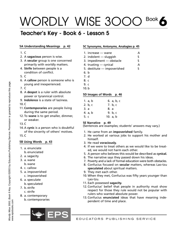 Wordly Wise Book 7 Lesson 13e Answer Key
