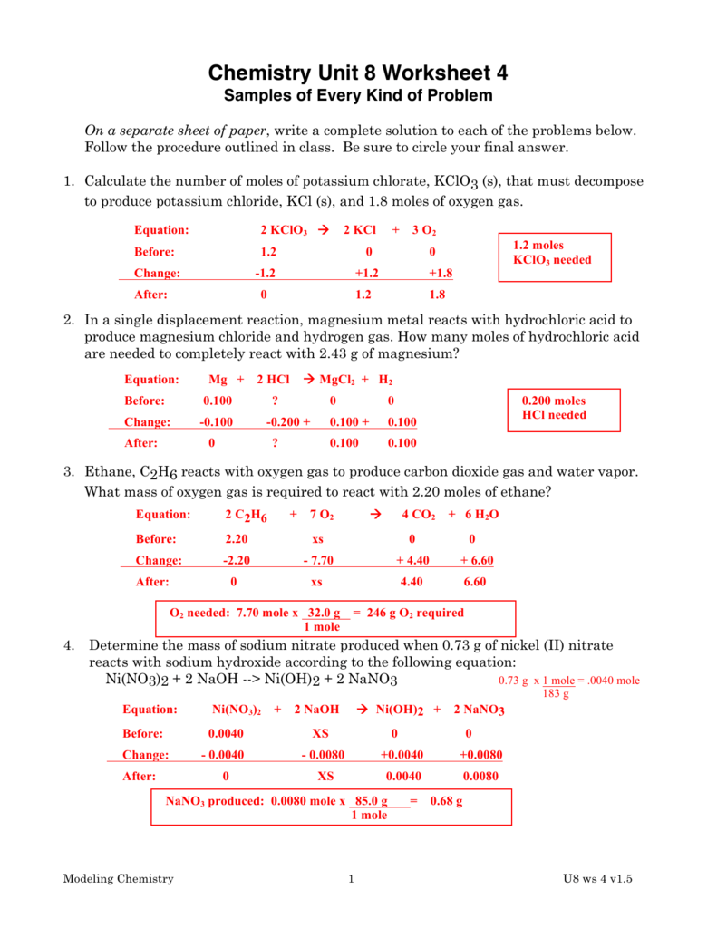 Chemistry Unit 8 Worksheet 3