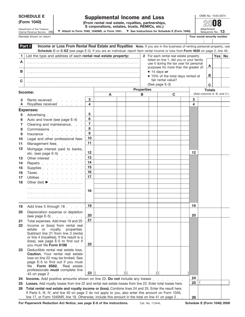 1040 Schedule E Examples and Forms