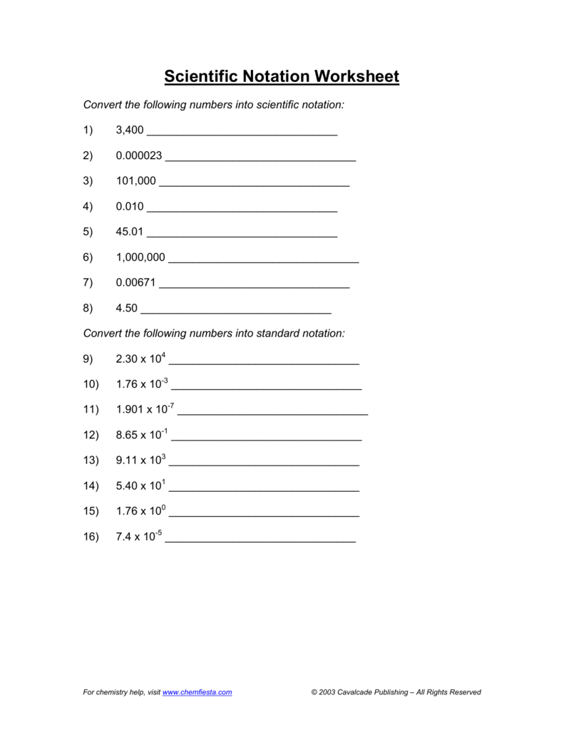 Scientific Notation Worksheet With Regard To Scientific Notation Worksheet Chemistry