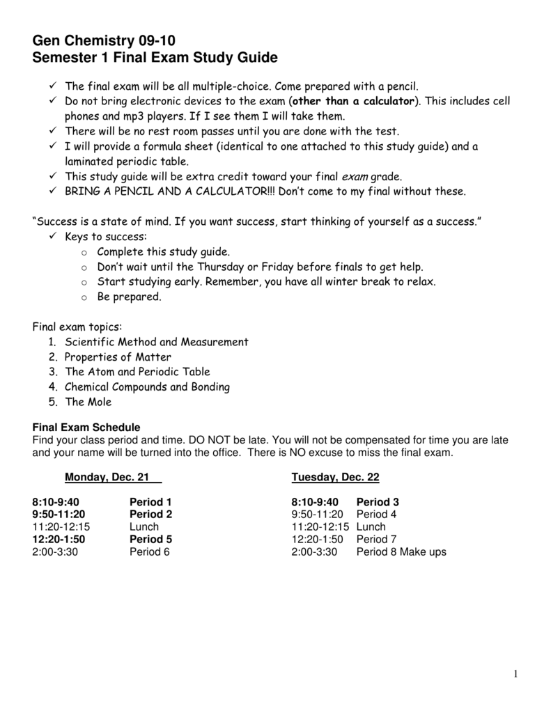 Chemistry Semester 1 Study Guide For Final Exam Study Poster Chemistry Semester 1 Study Guide For Final Exam Study Poster