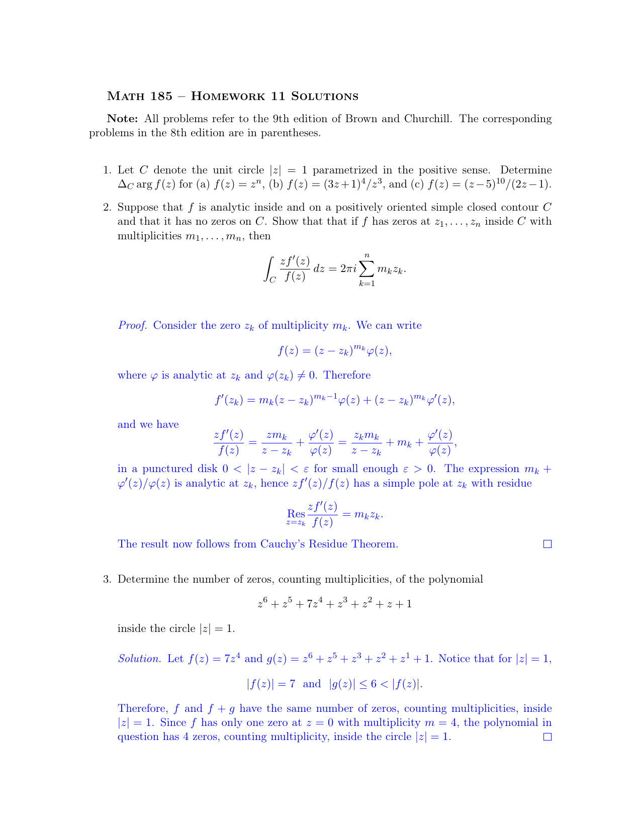 Math 185 Homework 11 Solutions