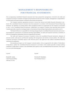 MANAGEMENT'S RESPONSIBILITY FOR FINANCIAL STATEMENTS