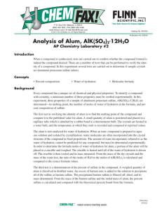 Analysis of Alum, AlK(SO4)2  12H2O