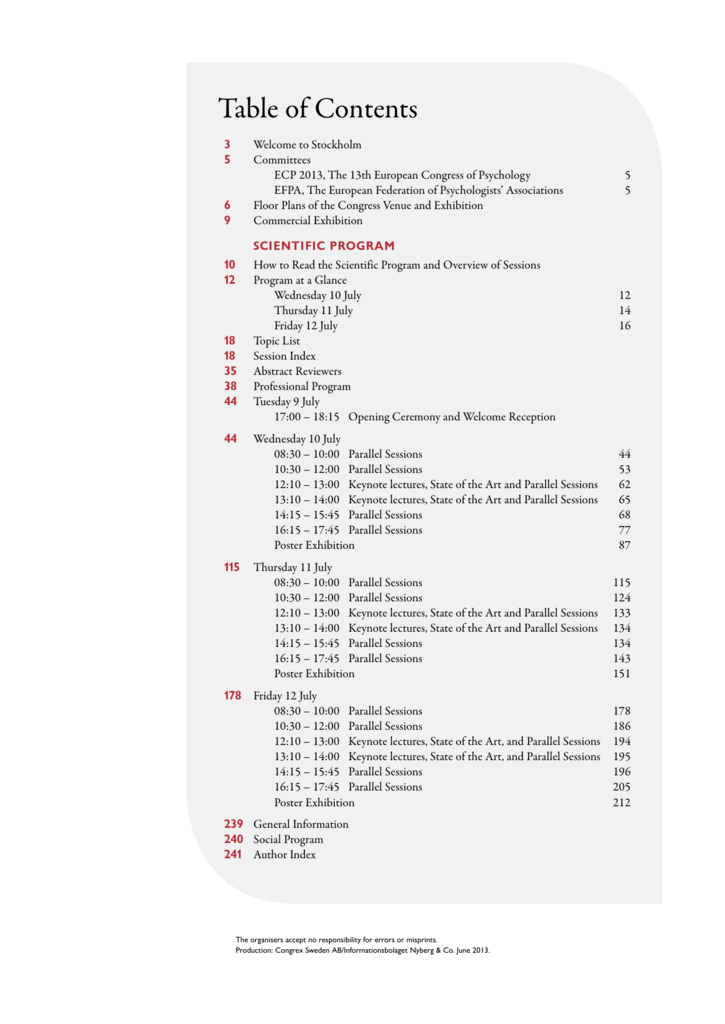 table of contents