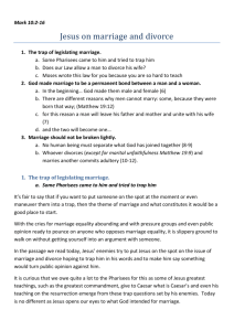 Mark 10 2-16 Jesus on Marriage and Divorce