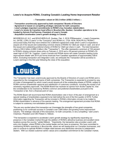 Lowe's to Acquire RONA, Creating Canada's Leading