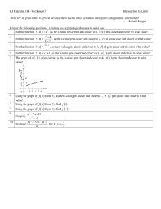 AP Calculus AB – Worksheet 7 Introduction to Limits There are no