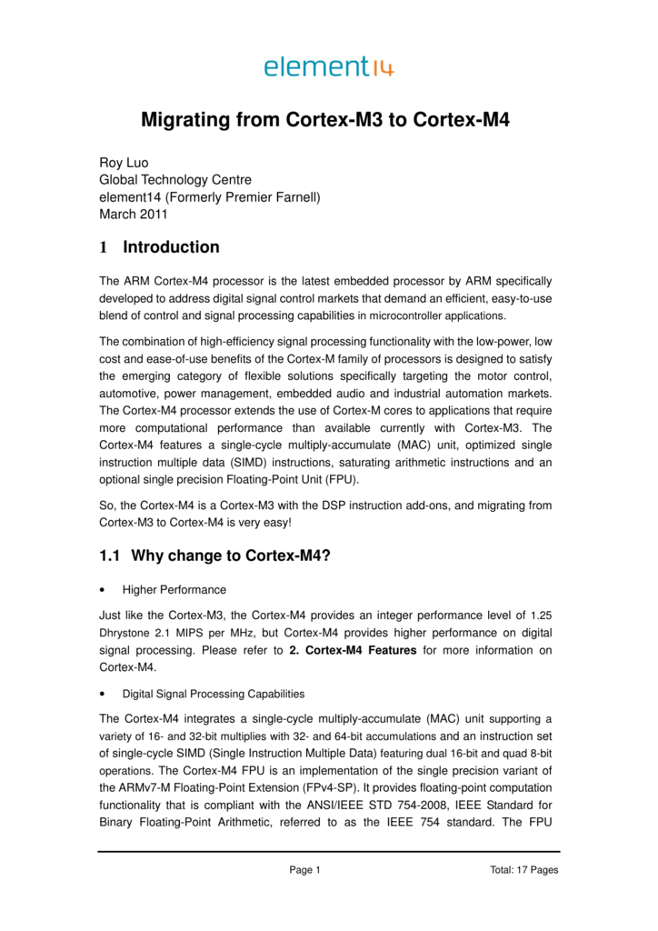 Migrating From Cortex M3 To Cortex M4