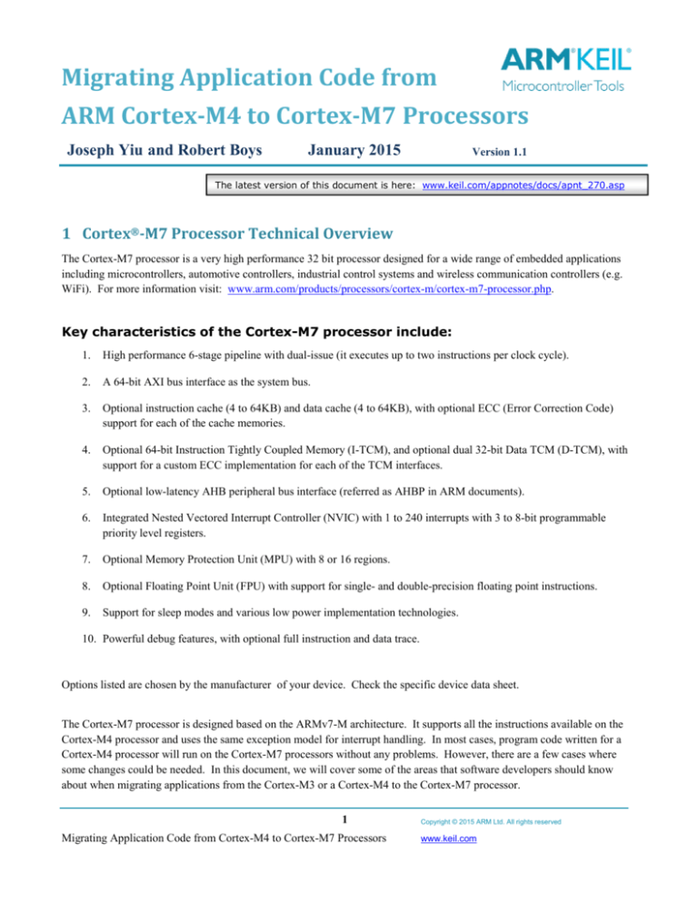 Migrating Application Code From Arm Cortex M4 To Cortex M7