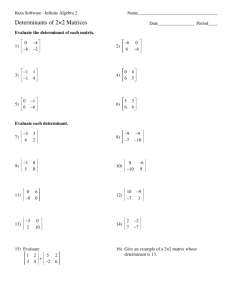 Determinants of 2x2 Matrices Worksheet