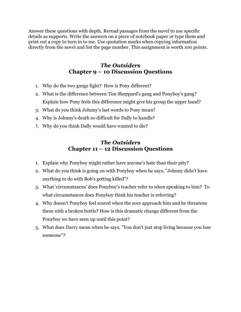 the outsiders discussion questions chapter 1