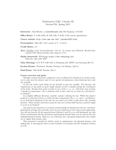 Mathematics F202: Calculus III Section F01, Spring 2015