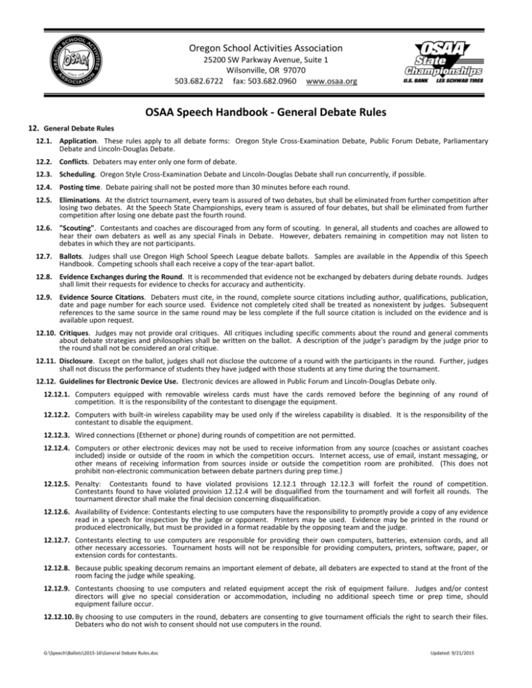 Osaa Speech And Debate Rules