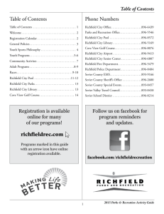Phone Numbers Table of Contents - Richfield Parks and Recreation