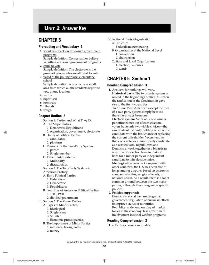 Chapter 5 Chapter 5 Section 1 Unit 2 Answer Key