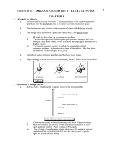 1 CHEM 3013 ORGANIC CHEMISTRY I LECTURE NOTES