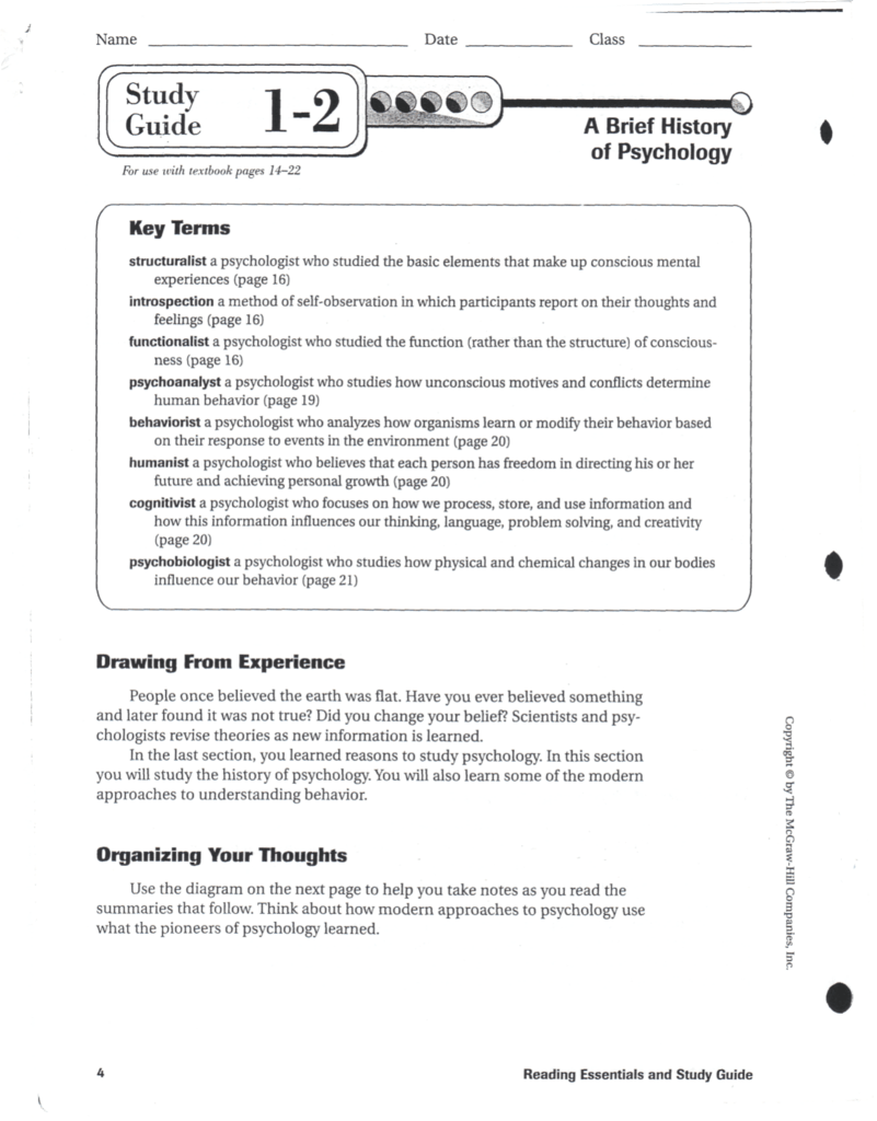 Psychology Perspectives Worksheet