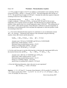 Chem 120 Worksheet – Thermochemistry (6 points) 1. A 74.8 g