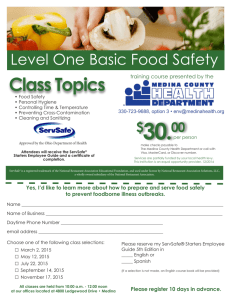 Level One Food ServSafe Course Application