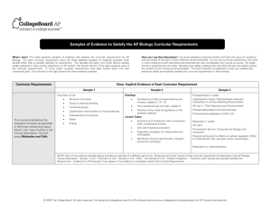 Samples of Evidence to Satisfy the AP Biology Curricular
