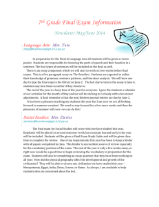7th Grade Final Exam Information Newsletter May/June 2014