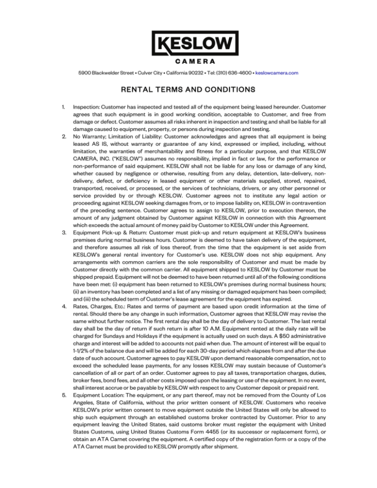 RENTAL TERMS AND CONDITIONS RENTAL TERMS AND CONDITIONS